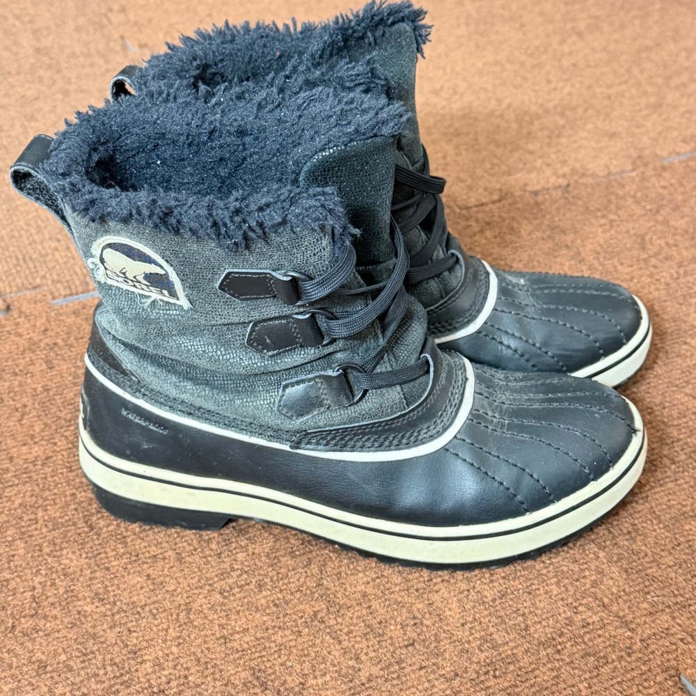 B+ Sorel Winter Carnival Black Waterproof Snow Boots NL1631-010 Womens 8.5 shoes